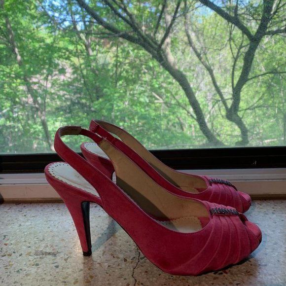 Stylish Pink Suede Slingback Shoes with Glitter Accents - Picture 2 of 12